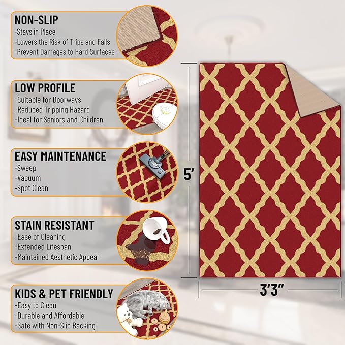 Ottomanson 3'3" x 5' Rugs for Living Room Trellis Area Rug for Bedroom - Image 2
