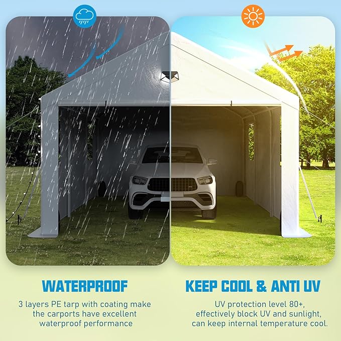 13x25 Carport, Heavy Duty Carport Canopy Garage - Image 5