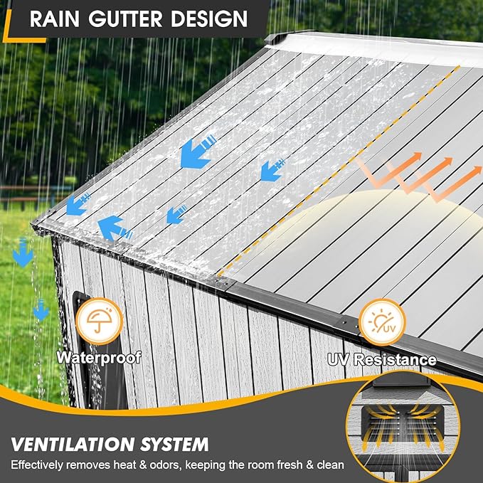 8 x 10 FT Plastic Tool Shed, All-Weather Outdoor Garden Tool Shed - Image 5