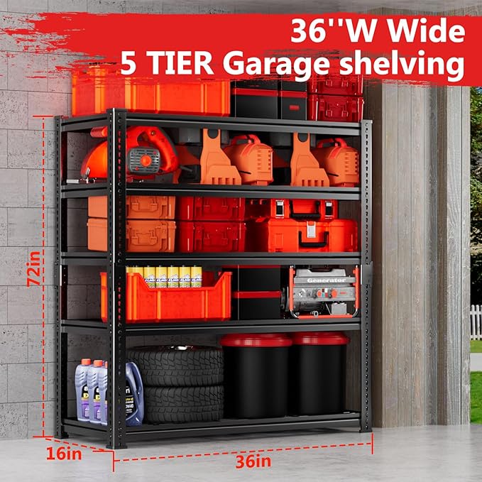 Storage Shelves 2PCS, Garage Shelving Heavy Duty 2400LBS Capacity, 5 Tier - Image 7