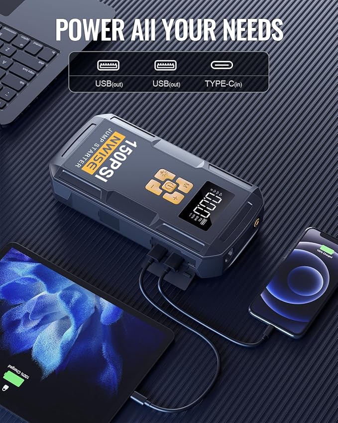Portable Car Jump Starter with Air Compressor, 150PSI Jump Box Battery Pack - Image 8