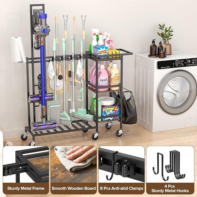 Cleaning Utility Cart on Wheels, Vacuum Stand Compatible - Image 3