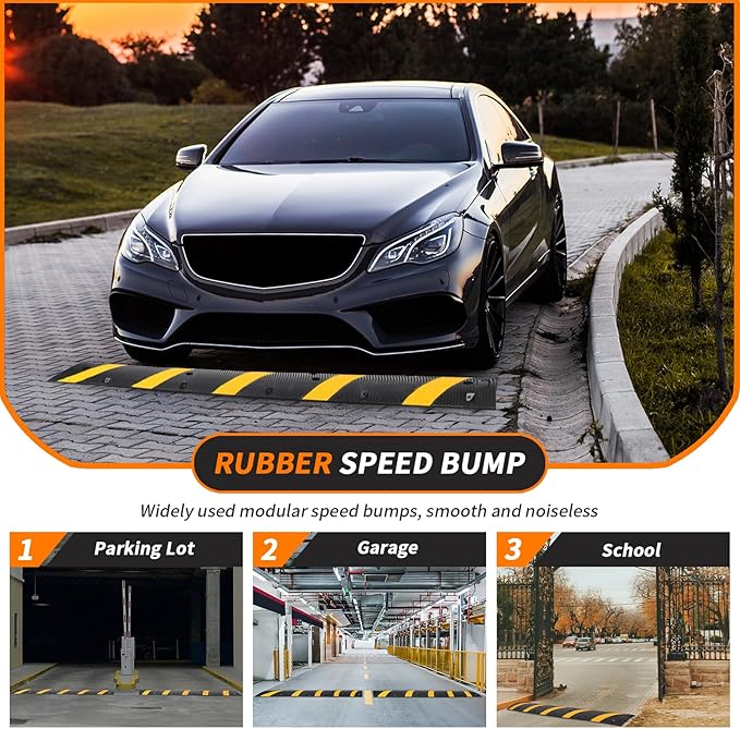 84'' Rubber Speed Bump, 1 Pack 2 Channel Modular Heavy Duty Speed Bumps Humps - Image 2