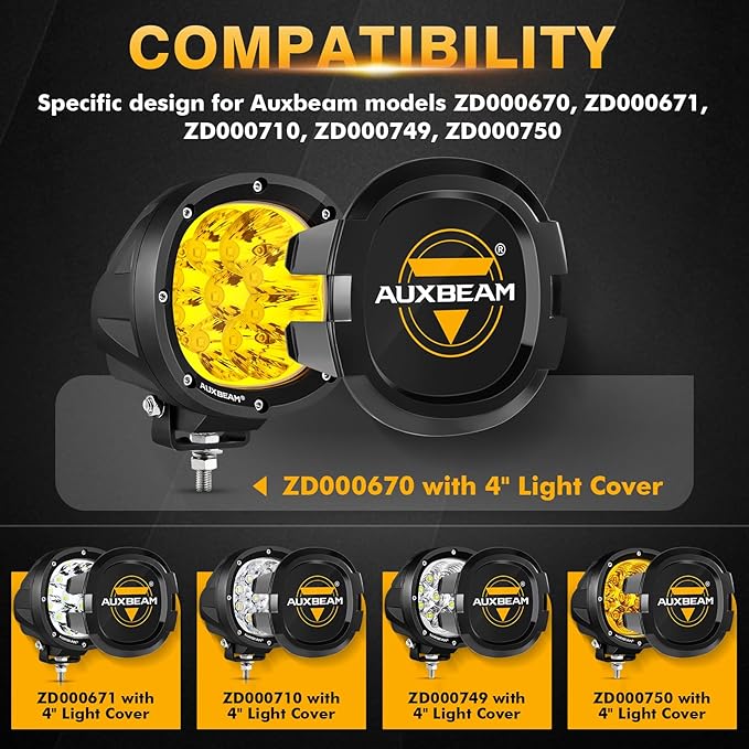 Auxbeam P4 Series Round Protective Light Covers, 4 Inch Black Offroad LED Pods - Image 2
