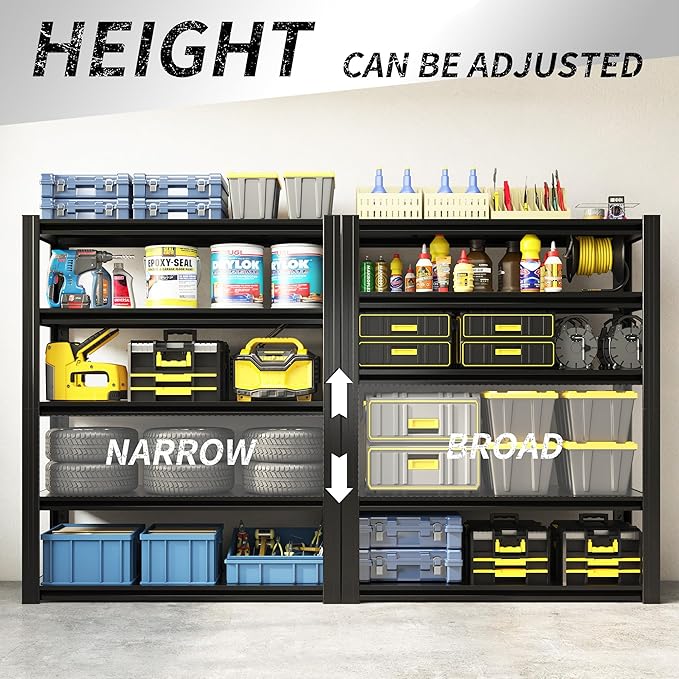 78" H Garage Shelving 3000LBS Heavy Duty Storage Racks, Adjustable 5 Tier Metal - Image 4