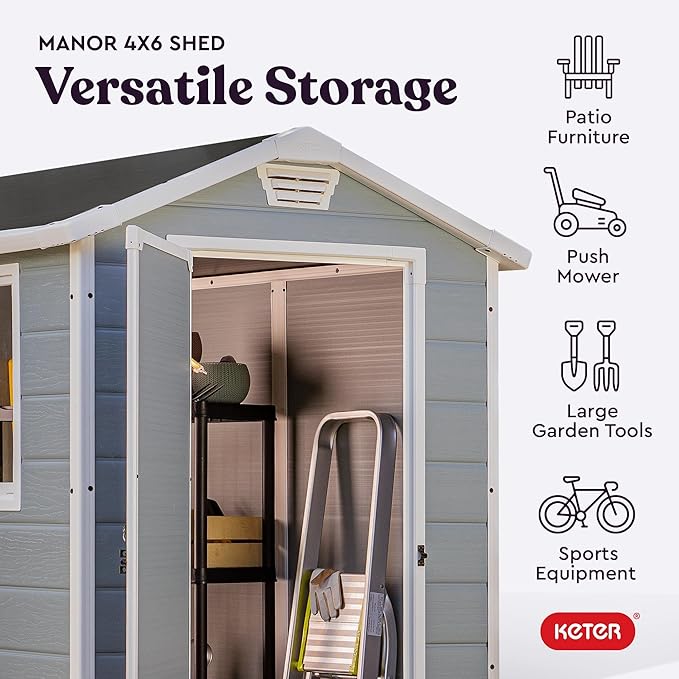 Keter Manor 4x6 Resin Outdoor Storage Shed Kit-Perfect to Store Patio Furniture - Image 4