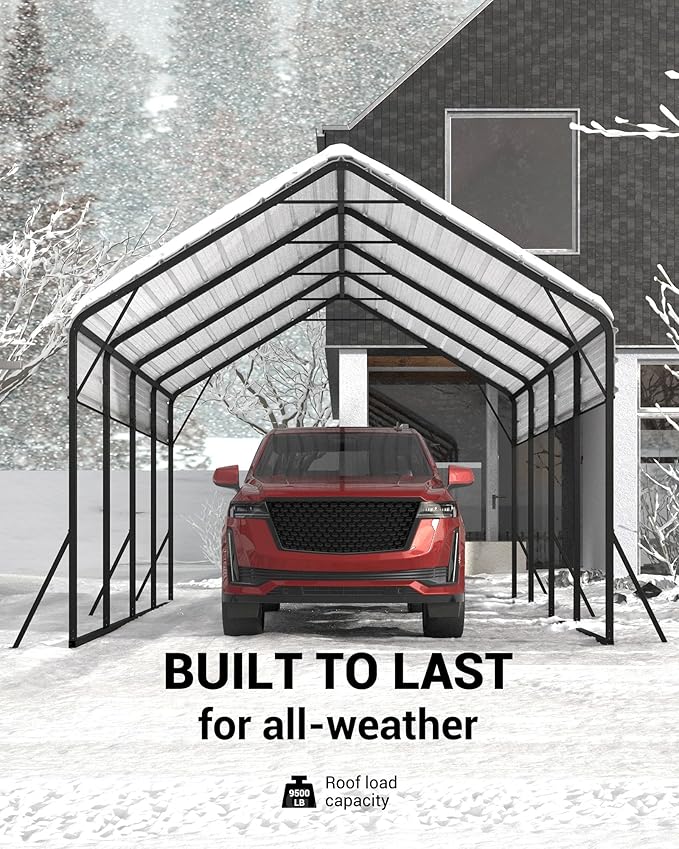 13'x21'x11' Oversized Metal Carport, Steel Heavy Duty Carport - Image 3