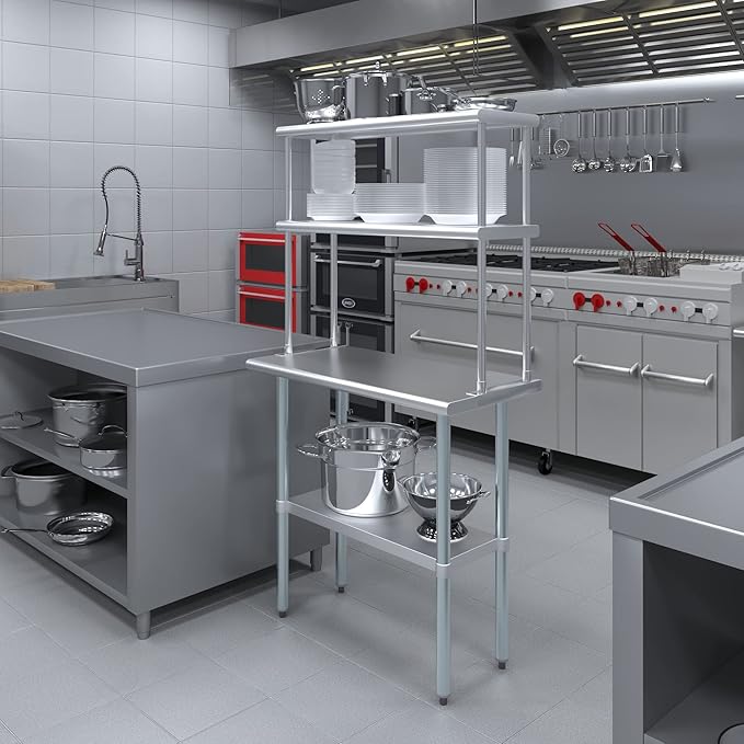 Amgood Stainless Steel Work Table Double Tier Overshelf | Metal Kitchen Prep - Image 5