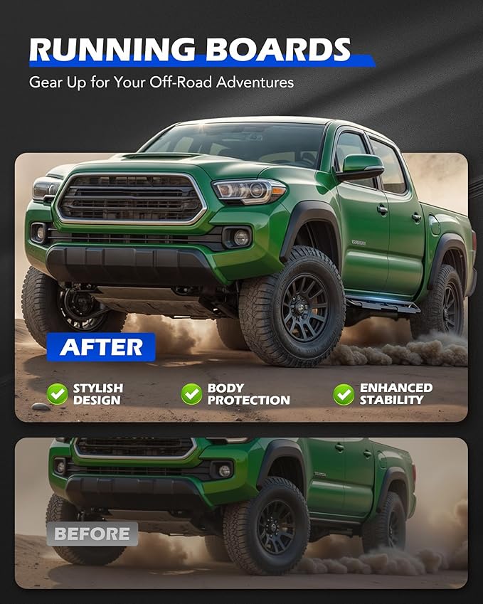 Running Boards Compatible with Toyota Tacoma Double Cab 2005-2023, 6.6" Side - Image 4