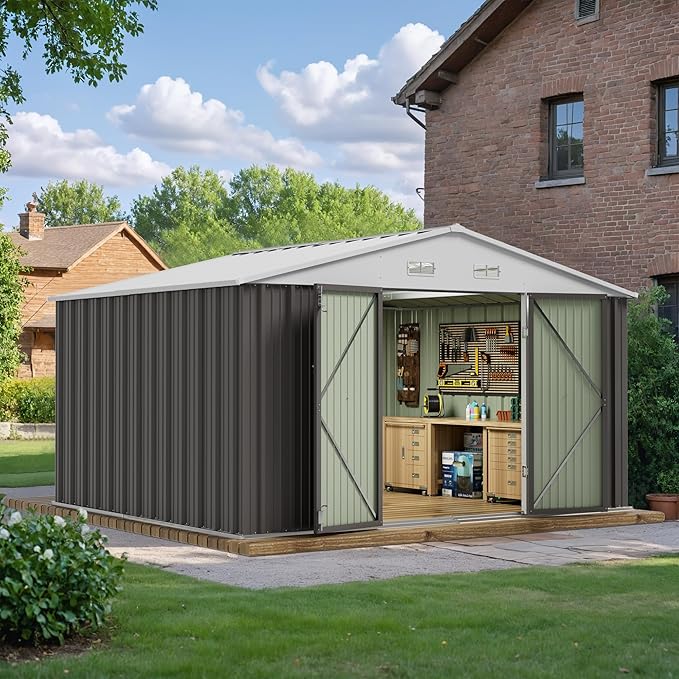JUMMICO 8 x 10 FT Outdoor Storage Shed, Large Metal Garden Shed & Tool Sheds by JUMMICO