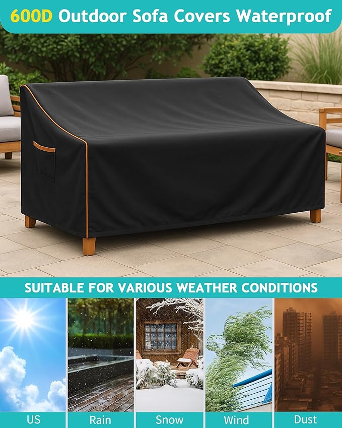 Outdoor Sofa Cover, Waterproof Patio Furniture Cover 90W x 42D x 33H inches - Image 6