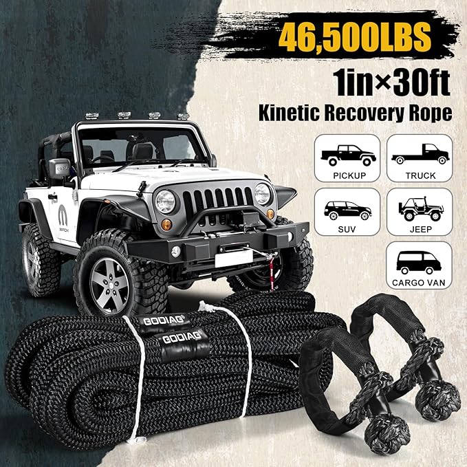 GODIAG 1"×30ft Kinetic Recovery Tow Rope Heavy Duty Energy Rope - Image 9