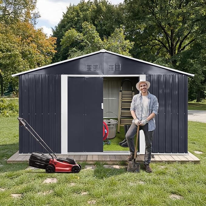 11.2' x 10.6' XL Outdoor Storage Shed, Sturdy Metal Building w/Windows & - Image 2