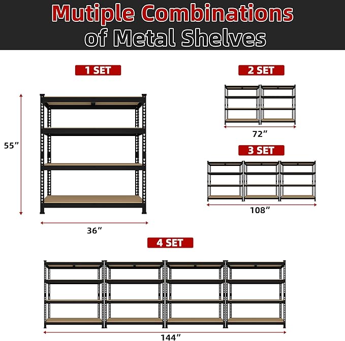 3 Packs 36" W x 16" D x 55" H Adjustable Garage Storage Shelves - Image 8