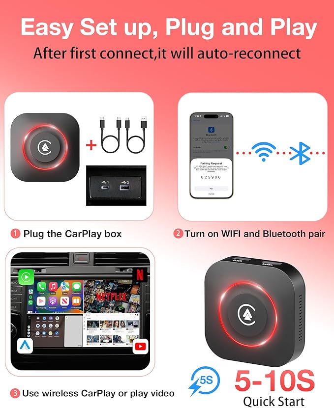 Wireless CarPlay Adapter, 2025 Upgraded Magic Box 2.0 Supports YouTube Hulu - Image 6