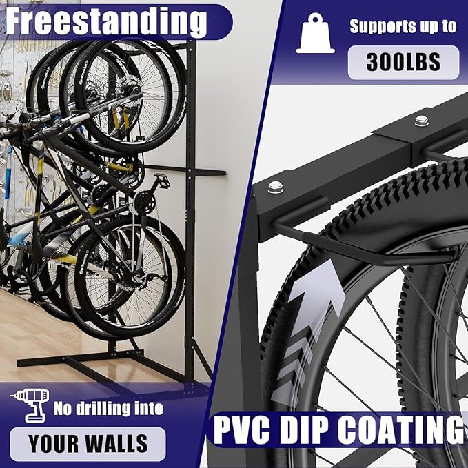 Freestanding Bike Storage Rack, Vertical Bike Holder Holds Up to 5 Bikes - Image 4