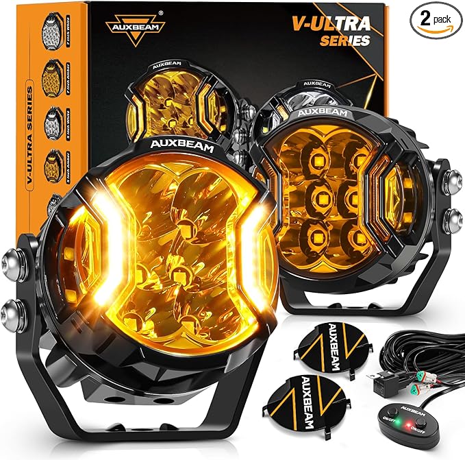 Auxbeam V-Ultra Series 3 Inch 108W Amber Fog Light Pods, DRL Function 3 Modes & by Auxbeam