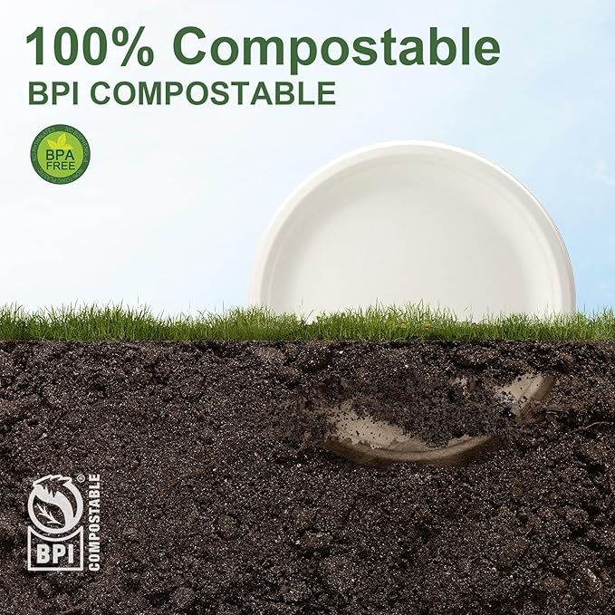 WELLIFE 10 Inch Paper Plates, Biodegradable Bagasse, Eco-Friendly, PFAS-Free | - Image 5