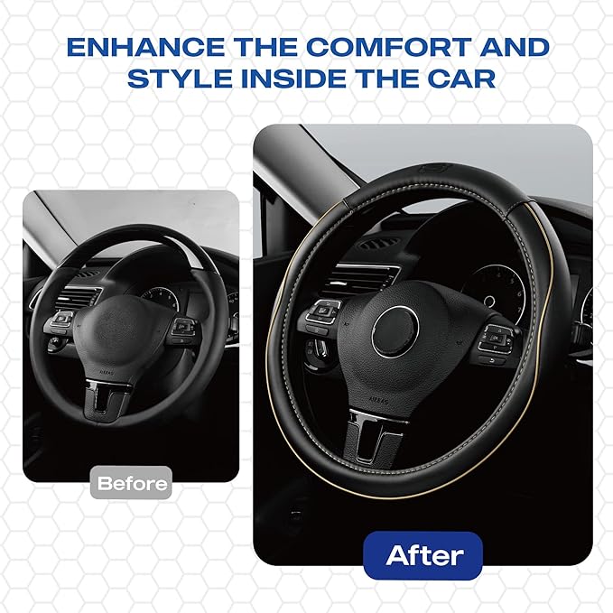 Skechers Memory Foam Steering Wheel Cover, Piping Microfiber Leather Steering - Image 4