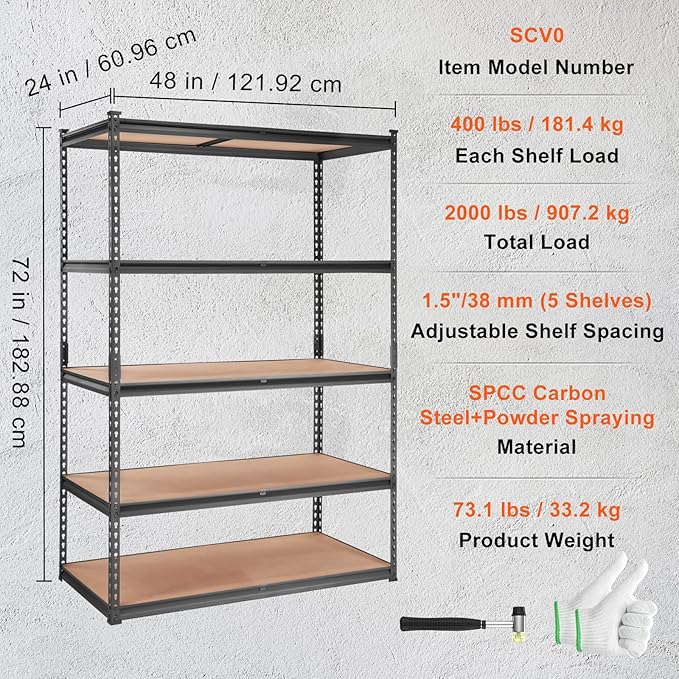 VEVOR Storage Shelving Unit, 5-Tier Adjustable Storage Shelves, Metal Shelves - Image 8