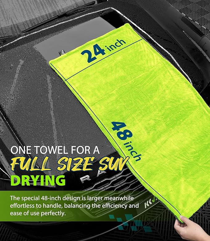 KKV Full-Sized SUV Drying Towel, 48”x24” Dual Sided Microfiber Car Cleaning - Image 2