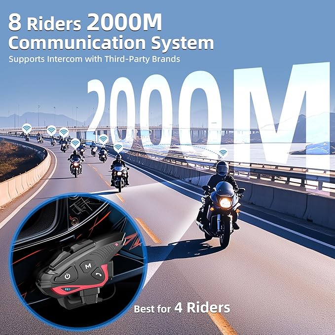 Moman Motorcycle Intercom Headset, CP-S 8 Riders 2000M Group Helmet - Image 3