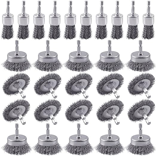 30 Pack Carbon Steel Wire Wheel Brush, Rocaris Cup Brush, Wheel Brush, Pen by Rocaris