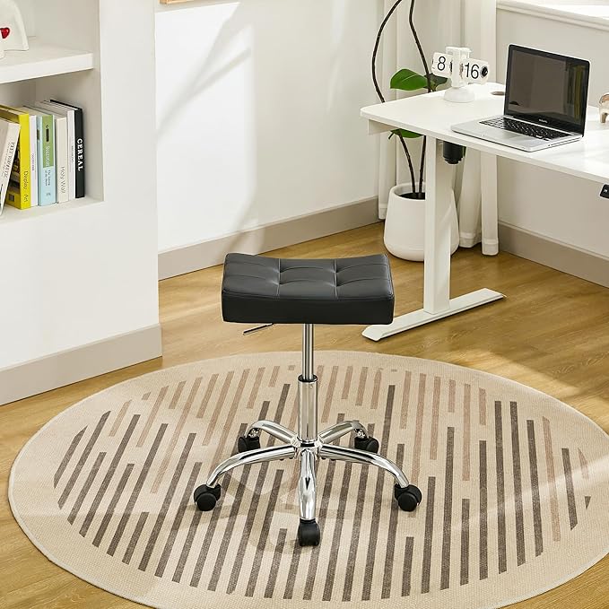Office Stool with Wheels Black Faux Leather Workbench Stool - Image 8