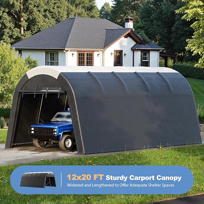 Carport 12x20 ft Heavy Duty w/Translucent Roof, All-Season Waterproof UV - Image 8