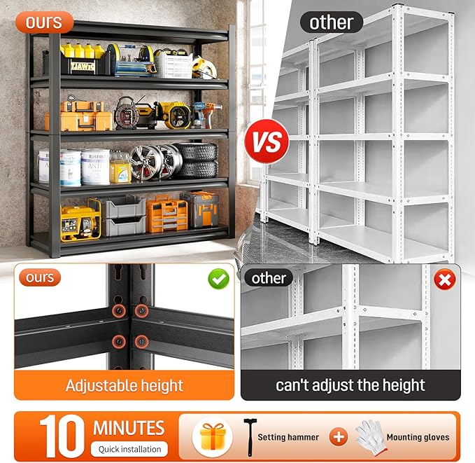 48" W Garage Shelving Unit, Garage Storage Shelves 3000LBS Heavy Duty Shelves - Image 6