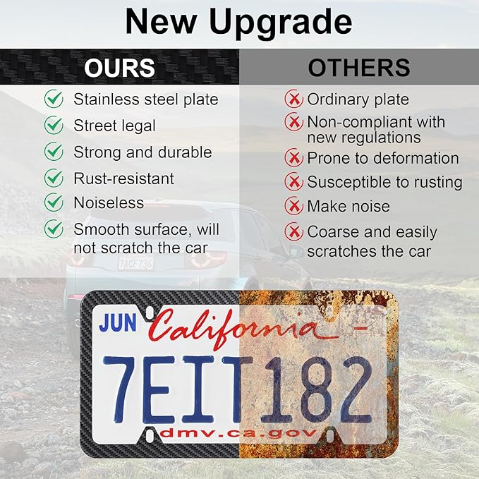 LivTee Carbon Fiber License Plate Frames, 4 Holes Stainless Steel License Plate - Image 6