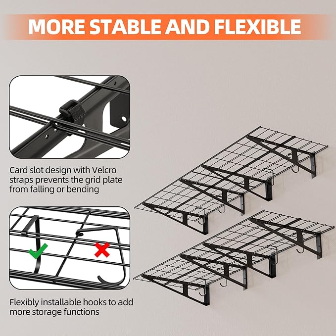 2-Pack 2x6ft Garage Wall Shelf, 72 inch Floating Shelf - Image 7