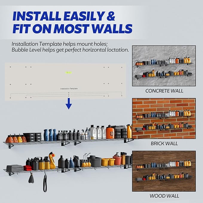 FAHKNS 2 x 6 ft Garage Wall Shelving, 1200LBS Capacity Heavy Duty Metal Wire - Image 6