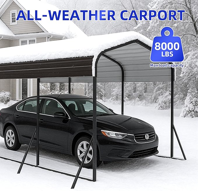 12x24 Metal Carport with Base Fixings Heavy Duty Garage Outdoor Chrome Plated - Image 6