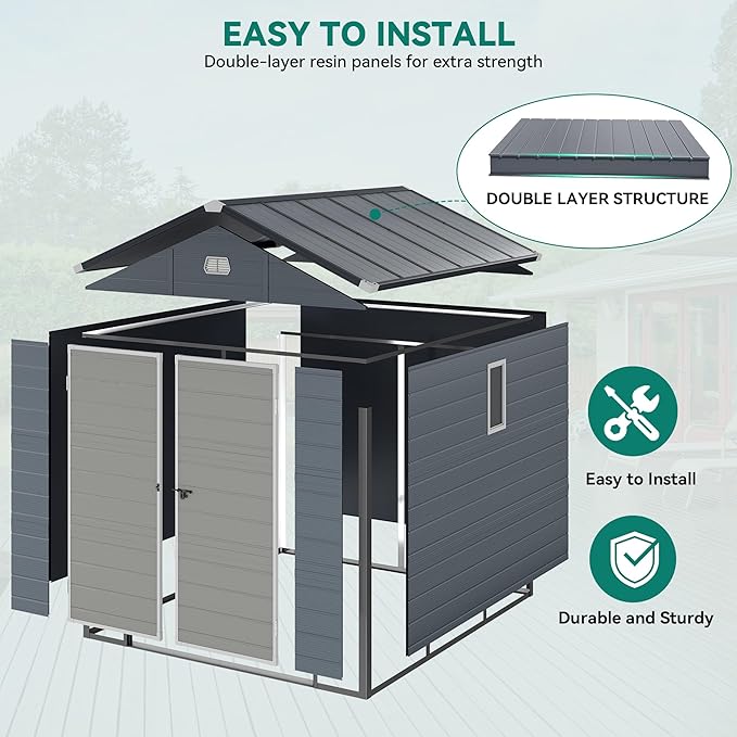 YITAHOME 8x9 FT Outdoor Storage Shed w/o Floor, All-Weather Plastic Shed - Image 6