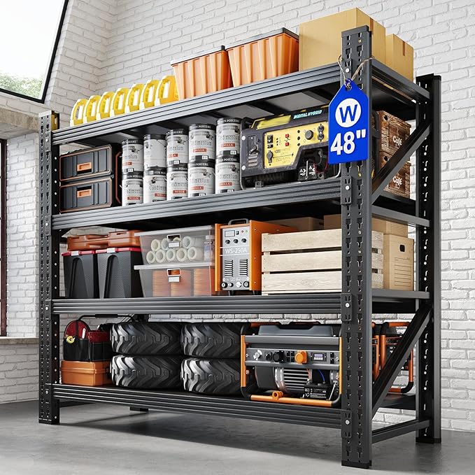 Yizosh 48" W Metal Garage Storage Shelves, Heavy Duty Adjustable Steel by Yizosh