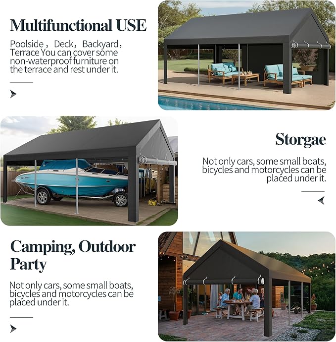 Shintenchi Carport 12' x 20' Heavy Duty Portable Garage, Car Port Canopy - Image 5
