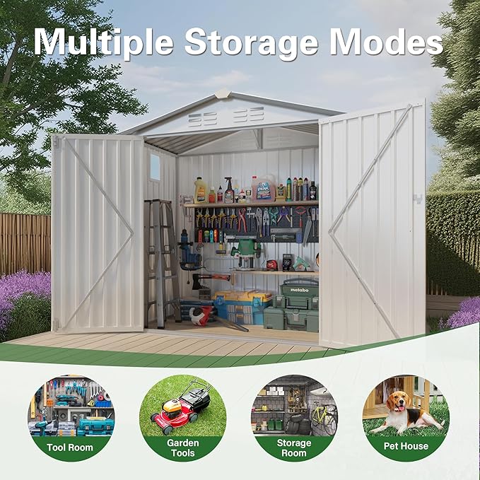 6 x 4 FT Outdoor Storage Metal Shed, Bike Garden Tool Shed - Image 4