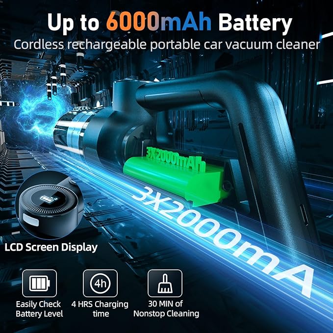 Car Vacuum Cleaner, 21Kpa/30Mins, Mini High Power Pet Portable Handheld - Image 3
