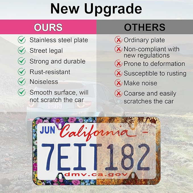 LivTee Flower Floral License Plate Frames, 4 Holes Stainless Steel License - Image 6
