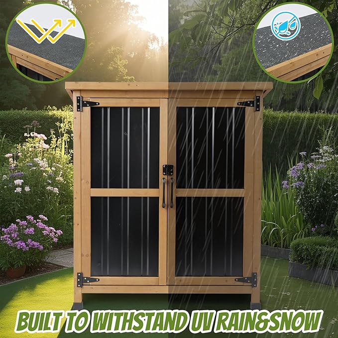 Outdoor Storage Cabinet, Small Wood & Metal Storage Shed - Image 4