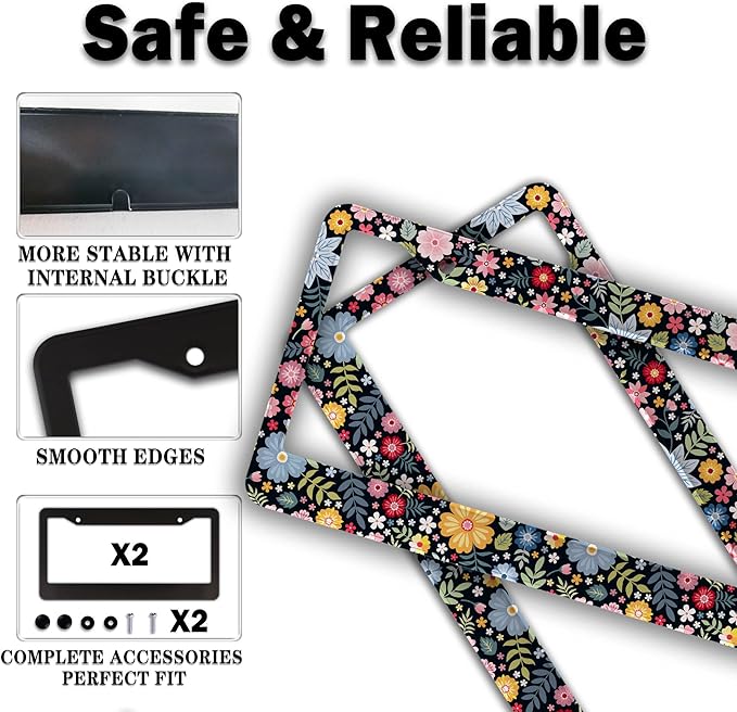 License Plate Protector Multicolor License Plate Frames Colorful Floral Flowers - Image 4