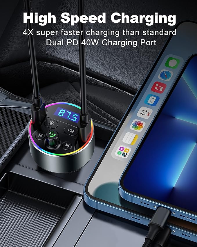 Dual PD 40W Type-C USB Car Charger Bluetooth Car Adapter Bluetooth 5.3 FM - Image 2
