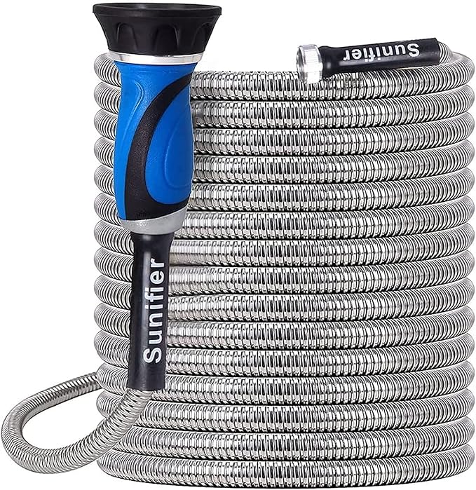 Metal Garden Hose 25 Ft Flexible Stainless Steel Garden Hose Lightweight by Sunifier