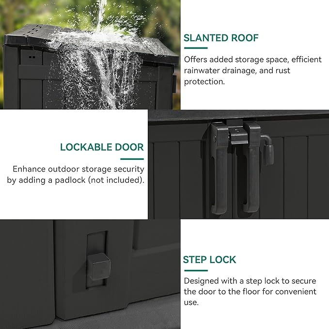 YITAHOME Light Gray Resin Tool Shed, 36 Cu Ft Waterproof Outdoor Horizontal - Image 6