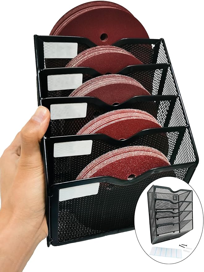 5-Tier Wall Mount All Metal Sandpaper Organizer, Hanging Sandpaper Storage Rack by ZYRELYNX