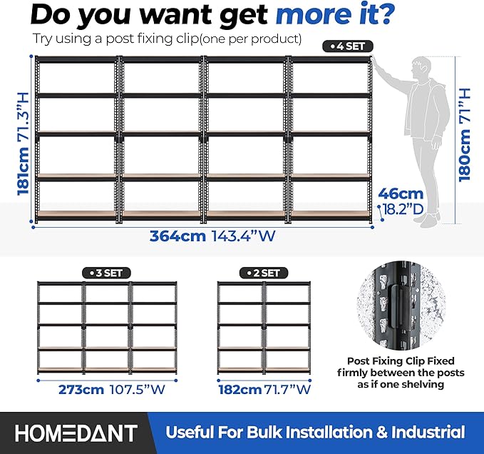 HOMEDANT 5 Tier Laminated Boltless Metal Shelving Unit Adjustable Garage - Image 7