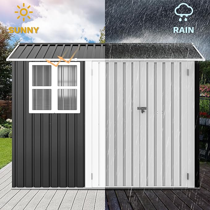 DWVO 8' x 6' Outdoor Storage Shed, Waterproof Metal Garden Shed - Image 4