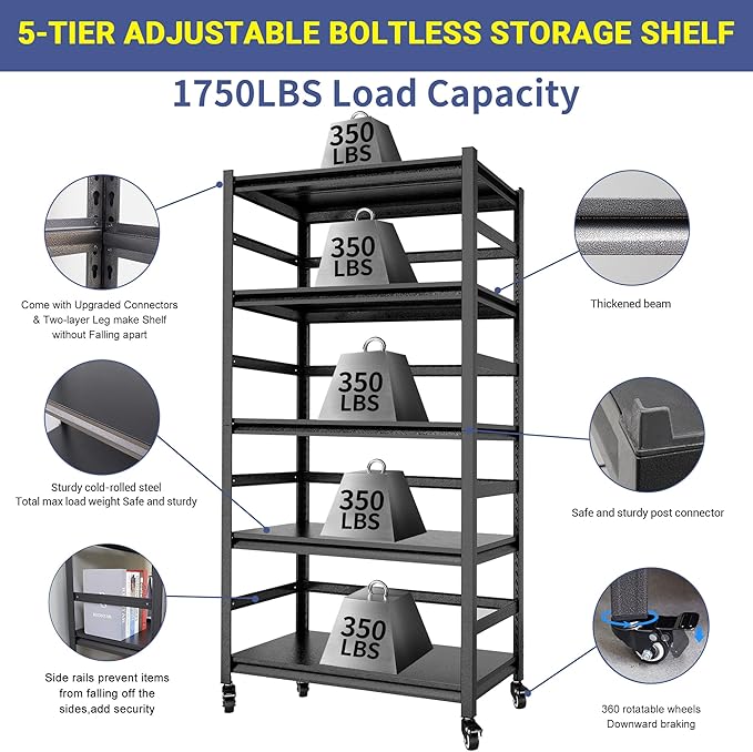 TOPKEY Metal Storage Shelf Garage Storage Shelves, Heavy Duty 5-Tier Utility - Image 4