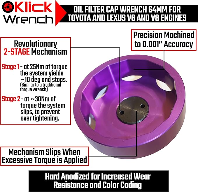 64mm 2 Stage Heavy Duty Torque Limiting Oil Filter Wrench Purple 6061-T6 Billet - Image 4